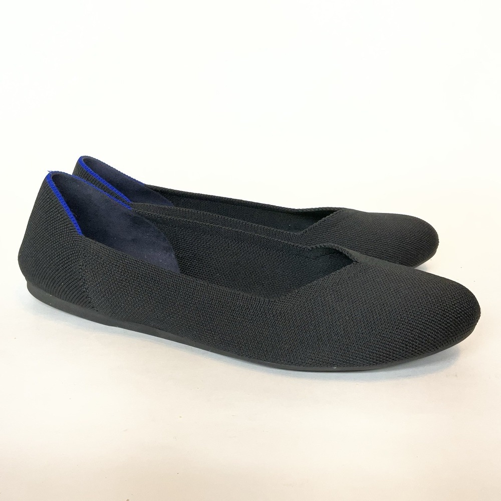 Rothys‎ Womens Ballet Shoe 12.5 Flat Round Toe Black Knit Slip On  No Insoles